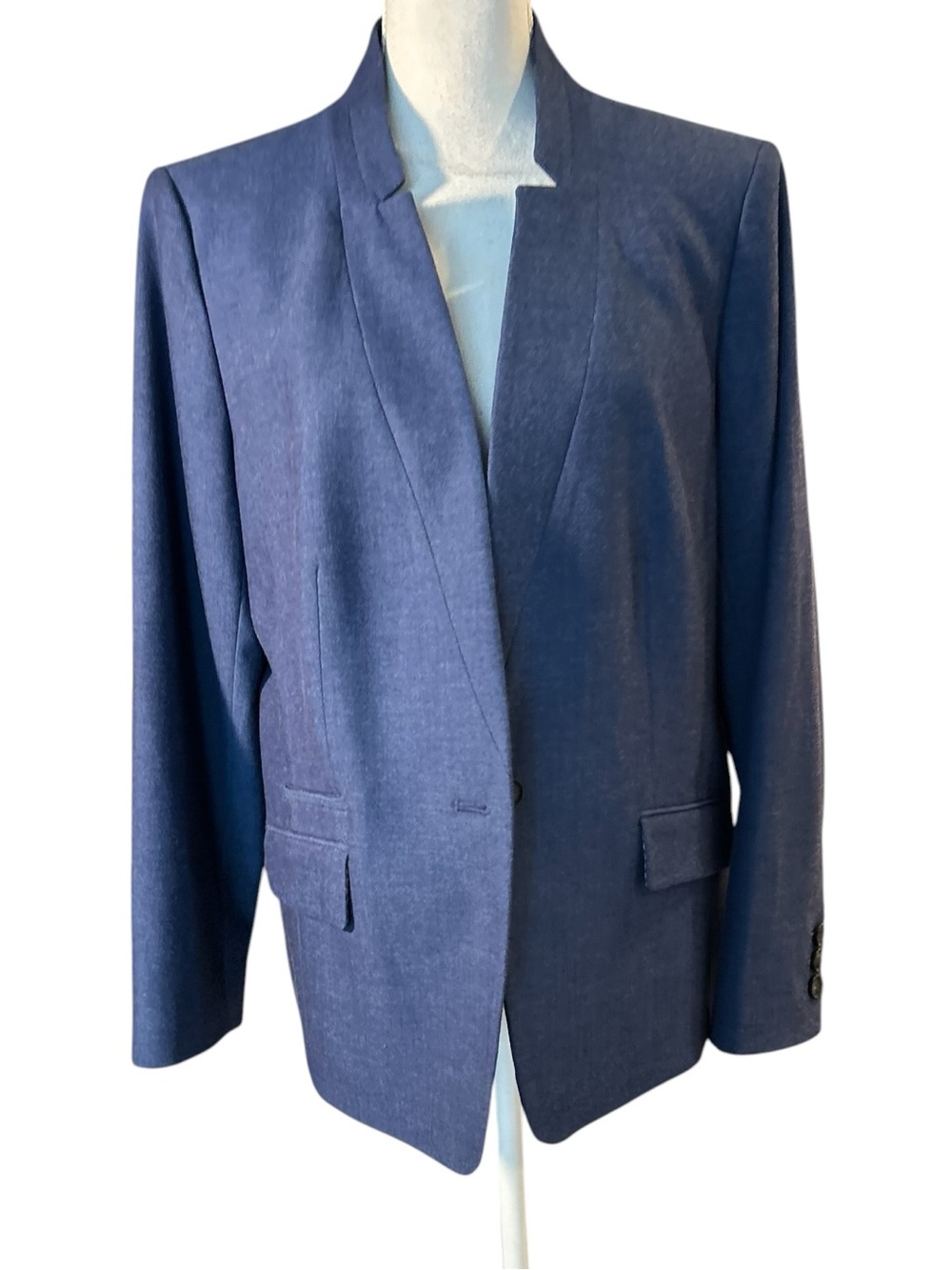 Talbots Tailored Sharkskin One Button Collarless Blue Melange Fabric Blazer 🆕